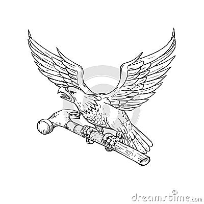 Eagle Clutching Hammer Drawing Cartoon Illustration