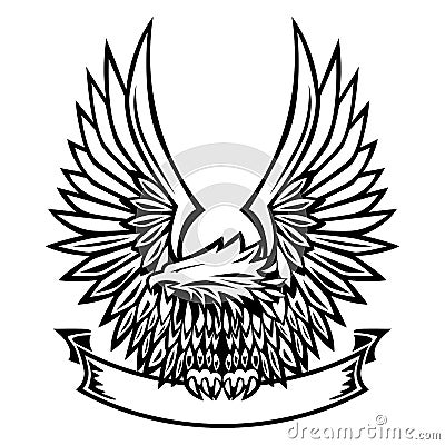 Eagle Emblem, Wings Spread, Holding Banner Cartoon Illustration