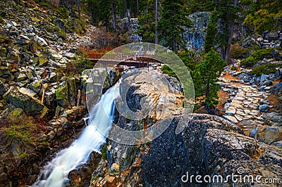 Eagle Falls Bridge over Upper Eagle Falls near Lake Tahoe in California, USA Stock Photo