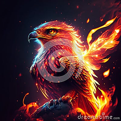Eagle in the fire. Vector illustration of a fiery bird. AI generated Cartoon Illustration