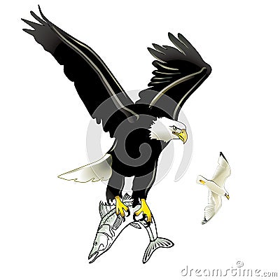 Eagle and Fish Vector Illustration