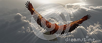 Eagle in flight above clouds Stock Photo