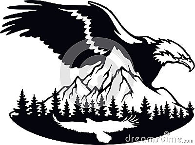 Eagle, flight - Wildlife Stencils - Freedom Owl Silhouette, Wildlife clipart isolated on white Stock Photo