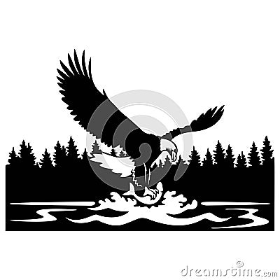 Eagle, flight - Wildlife Stencils - Freedom Eagle Silhouette, Wildlife clipart isolated on white Vector Illustration