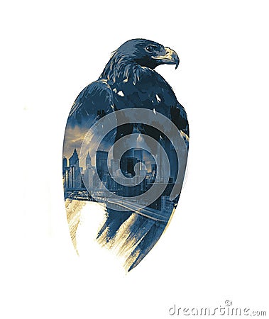 Eagle on the guard ofstration. New York, watercolor illu Stock Photo