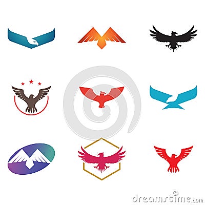 Eagle Hawk Falcon Bird Simple Abstract Logo Collection Vector Illustration