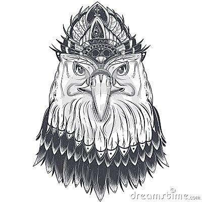 Eagle head with feather comb Cartoon Illustration