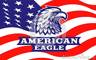 Eagle head logo - vector illustration on american flag background Vector Illustration