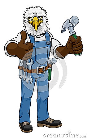 Eagle Mascot Carpenter Handyman Holding Hammer Vector Illustration