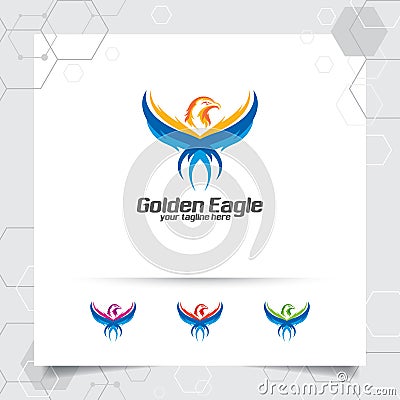 Eagle mascot logo design vector with concept of flying phoenix flapping wings illustration Vector Illustration