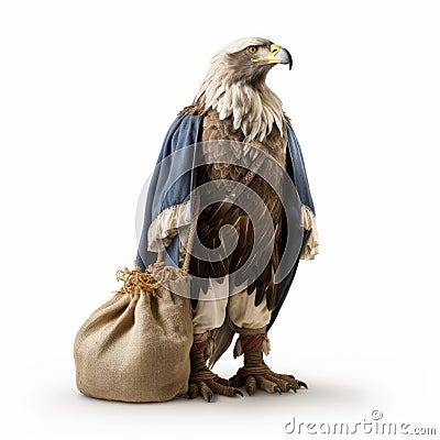 Eagle In Military Fashion With Potato Sack: Photo-realistic Still Life Stock Photo