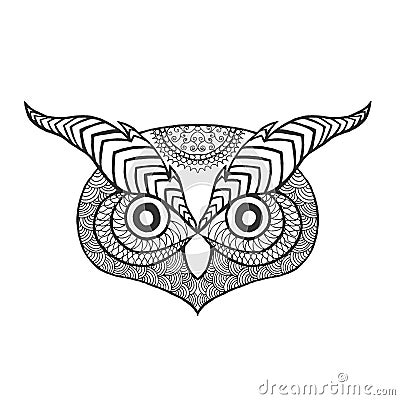 Eagle owl head. Adult antistress coloring page Vector Illustration