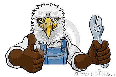 Eagle Plumber Or Mechanic Holding Spanner Vector Illustration