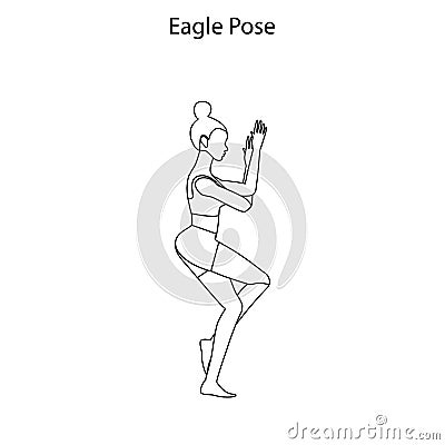 Eagle pose yoga workout outline. Healthy lifestyle vector illustration Vector Illustration