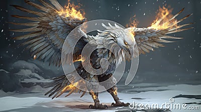 Eagle Running, Fire Ornate Clothing, Fiery Eyes. Generative AI Stock Photo