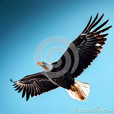 The eagle's keen eyes scan the land below as it searches for prey Stock Photo