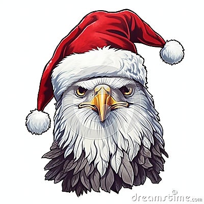 Eagle in Santa Claus hat, illustration on white background Cartoon Illustration