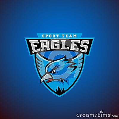 Eagle in a Shield. Abstract Vector Sport Emblem Template. League or Team Logo. University Crew Sign. Vector Illustration