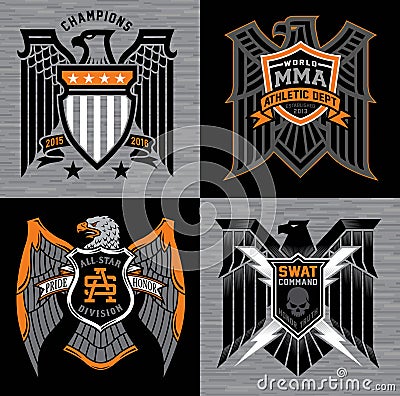 Eagle with shield crest badges Vector Illustration