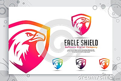 Eagle Shield tech vector logo designs with modern style concept, abstract illustration of bird shield as a symbol of cyber Vector Illustration