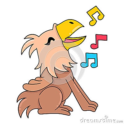 The eagle is singing beautifully, doodle icon image kawaii Vector Illustration