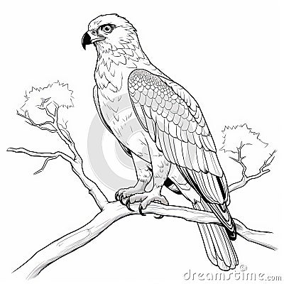 Eagle Sitting On Branch Coloring Pages - Realistic Rendering Stock Photo