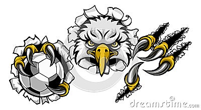 Eagle Soccer Cartoon Mascot Ripping Background Vector Illustration