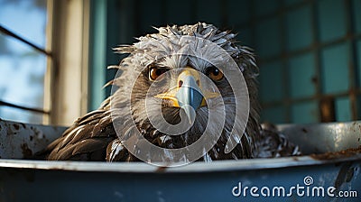 Eagle In Tub: Surrealist Photography With Expressive Eyes Stock Photo