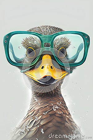 Eagle wearing scuba mask and swimming goggles. 3d illustration Cartoon Illustration