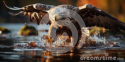As the eagle descends, the water splashes, creating a momentary tableau of kinetic energy, Generative AI Stock Photo
