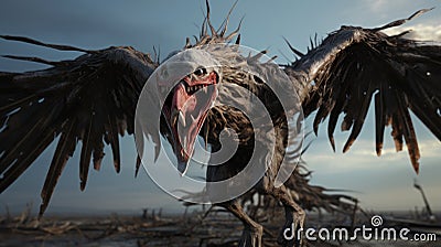 Eagle Zombie: A Surreal And Creepy Desertpunk Character Design Stock Photo
