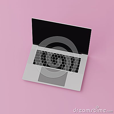 Ealistic modern computer laptop 3d 16-Inch isolate on pink background, mock-up device notebook display highly detailed resolution Stock Photo