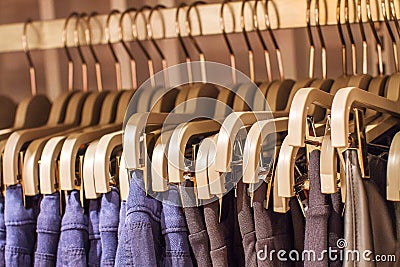 Eans hanging on a hanger in the store Stock Photo