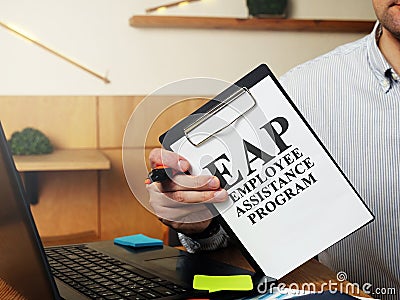 EAP employee assistance program in manager hands Stock Photo