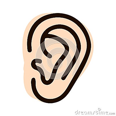 Ear. The auricle of man in a simple style. Organ of hearing. Vector Illustration