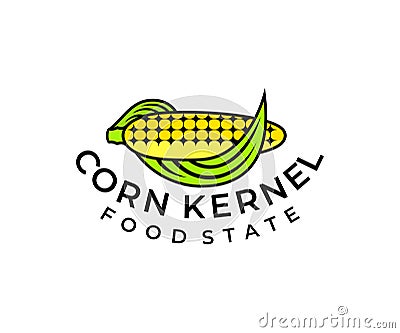 Ear of corn with leaves, logo design. Food, farming, plant and street food, vector design Vector Illustration