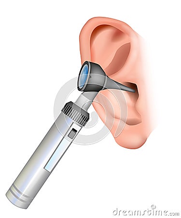 Ear examination Otoscopy. Examination of the external auditory canal to an examination of the eardrum. Realistic Vector Illustration