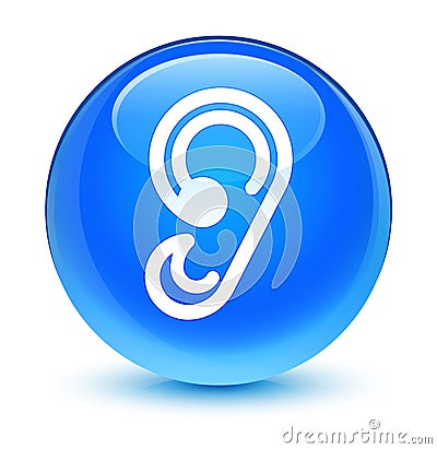 Ear icon glassy cyan blue round button Cartoon Illustration