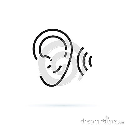 Ear icon, hearing linear sign isolated on white background editable vector illustration eps10. Hear healthcare, noise Vector Illustration