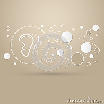 Ear listen sound signal icon on a brown background with elegant style and modern design infographic. Cartoon Illustration