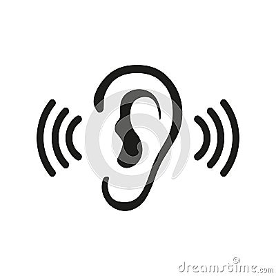 Ear Listening Hearing Audio Sound Waves vector icon Vector Illustration