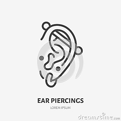 Ear piercing line icon, vector pictogram of face jewelry. Piercing studio logo, linear illustration Vector Illustration