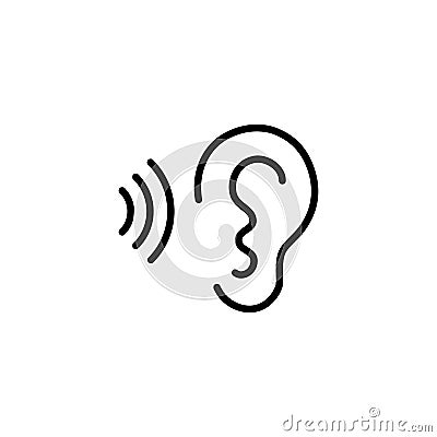 Ear and sound wave black icon Stock Photo