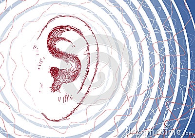 Ear and sound waves Vector Illustration