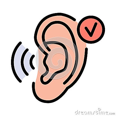 Ear vector icon, hearing symbol. Simple, flat design for web or mobile app Vector Illustration