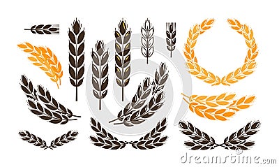 Ear wheat, bread logo or label. Harvest, bakery, bakehouse set icons. Vector illustration Vector Illustration