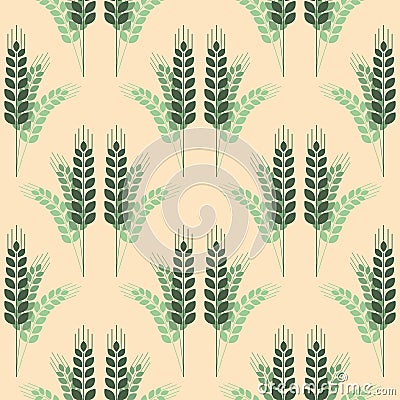 Ear of wheat rye green seamless pattern, easy to recolor Stock Photo