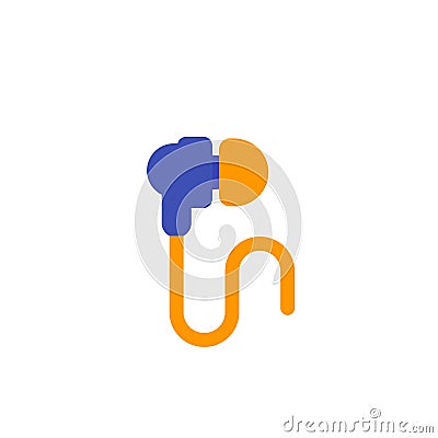 Earbud Headphones icon on white, flat vector Vector Illustration