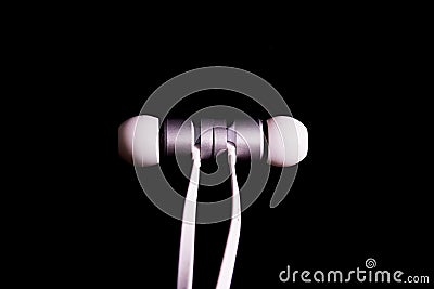 Earbuds Earphones Headphones White Fashionable Metal Closeup Detail Accessory Macro Stock Photo