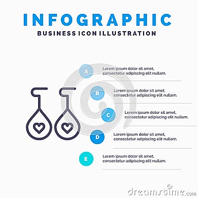 Earing, Love, Heart Blue Infographics Template 5 Steps. Vector Line Icon template Vector Illustration